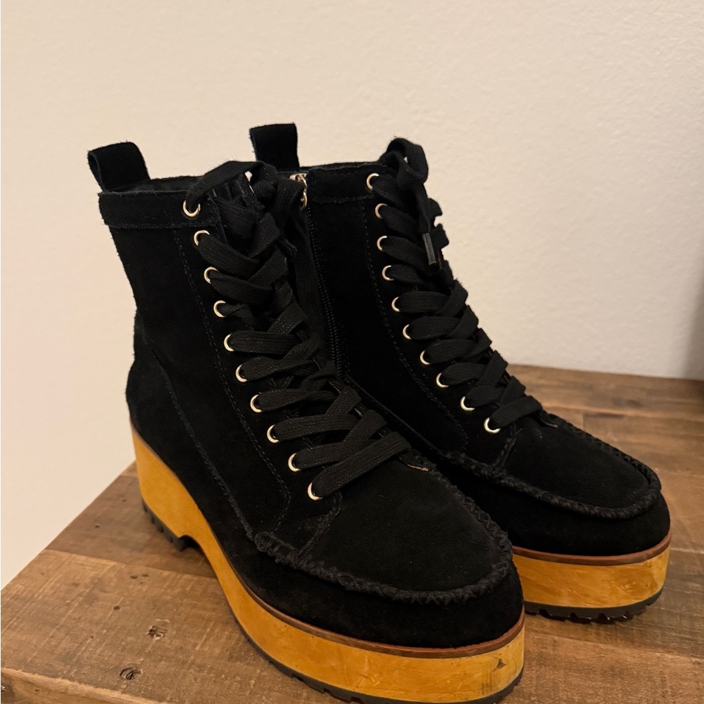 Kelsi Dagger Black Wooden Platform Boots